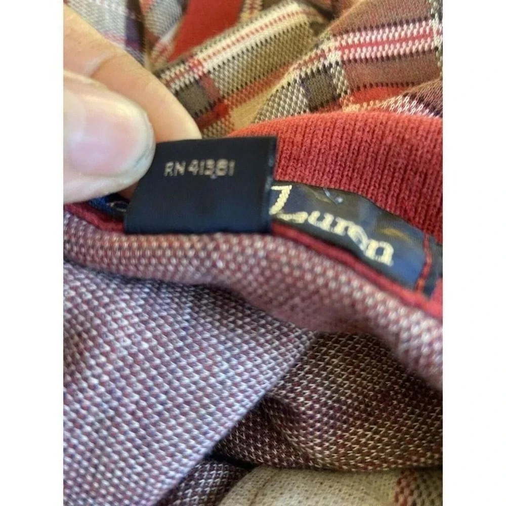 Vintage Ralph Lauren Polo Red Plaid Knit Size Lrg Golf Polo Shirt- Med. Weight